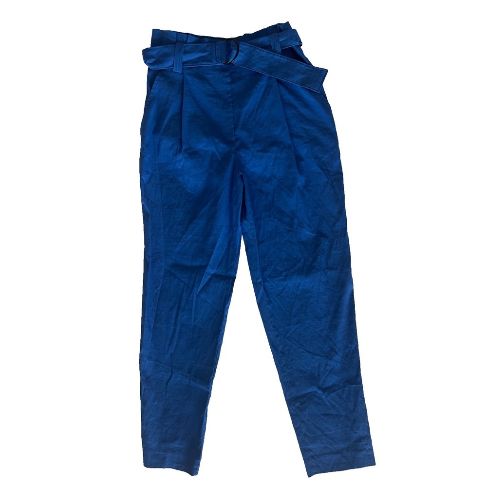 A.L.C Diego High Paper Bag Waisted Tapered Pants Blue Linen Blend Size‎ 2 NEW